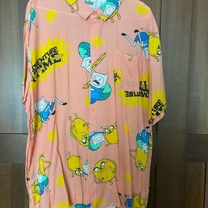 Adventure Time Men's Casual Shirt - Desert Peach with Blue and Yellow Characters